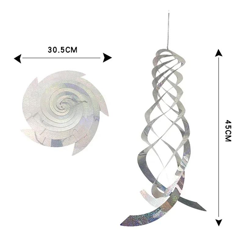 Hangable Radar Reflective Bird Repellent - Silver Spiral Wind Spinner - Effective Bird Deterrent for Gardens Chase Birds