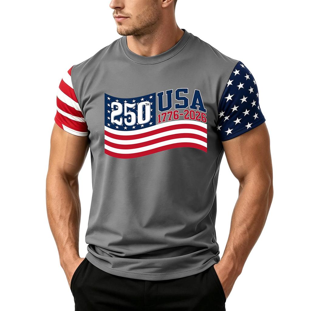 Men's Independence Day Flag Print Short Sleeve T-Shirt, Loose Casual Daily Summer Tops