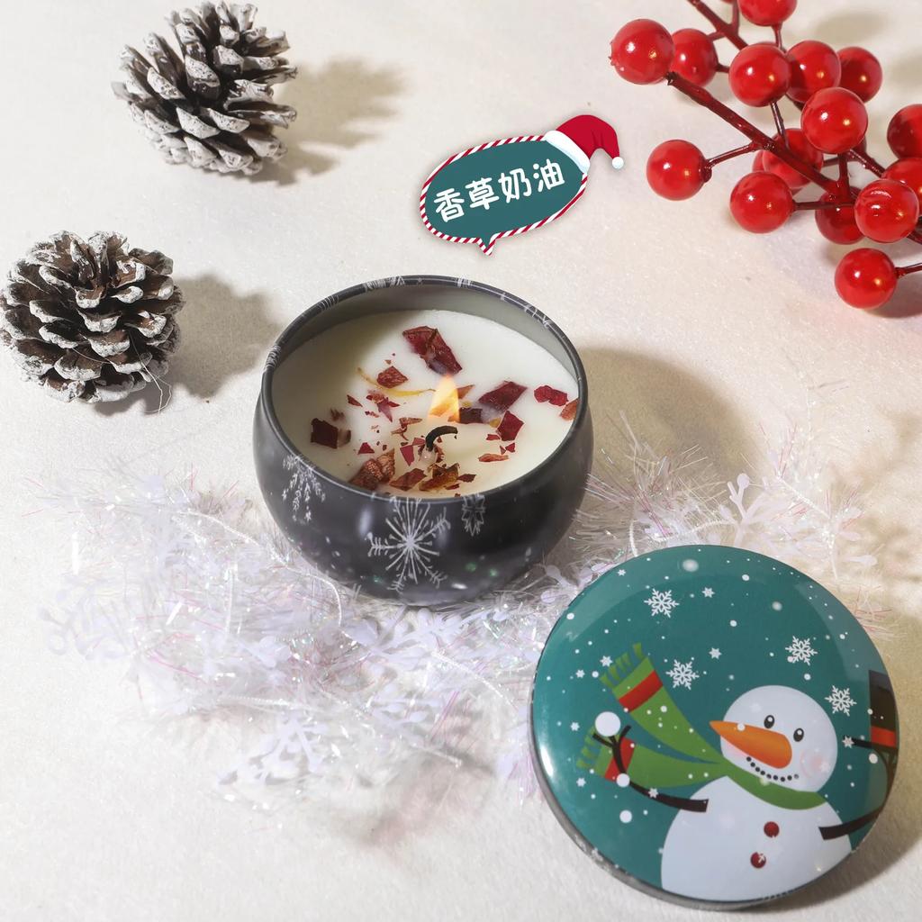 Christmas Creative Aromatherapy Candle: Large-bellied Jar, Home Fragrance, Birthday Gift, Round Small Iron Box, Souvenir Gift