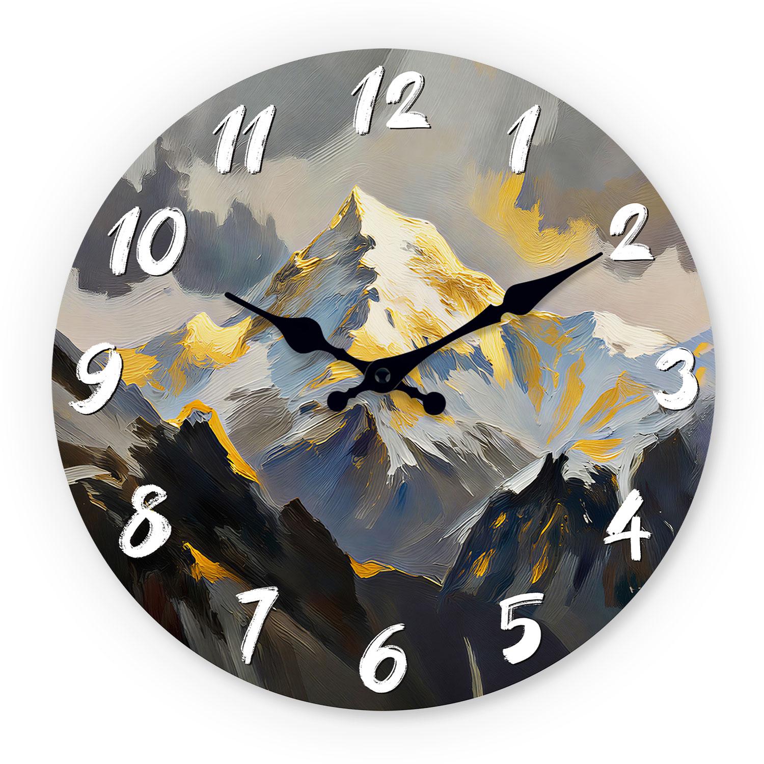 High-Quality Mountain High-Quality Scenery High-Quality Oil High-Quality Painting High-Quality Wooden High-Quality Wall High-Quality Clock (as the picture,10Inch)