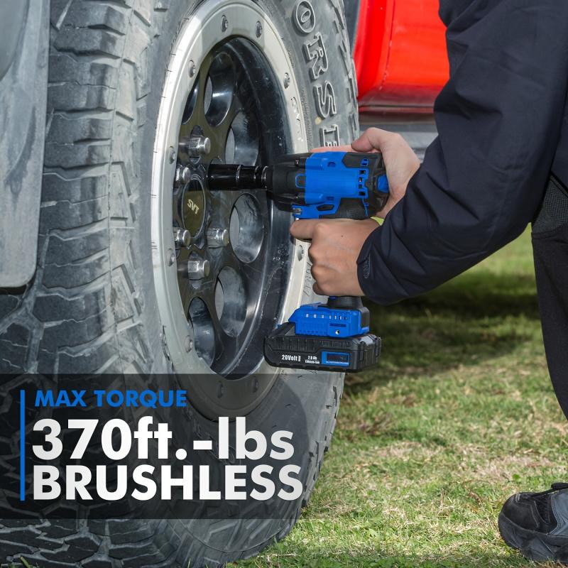 20V High-Torque Brushless Impact Wrench Kit - 370 Ft-lbs, 3,400 IPM, 1/2 Inch Cordless Electric Impact Gun with 6-Piece Drive