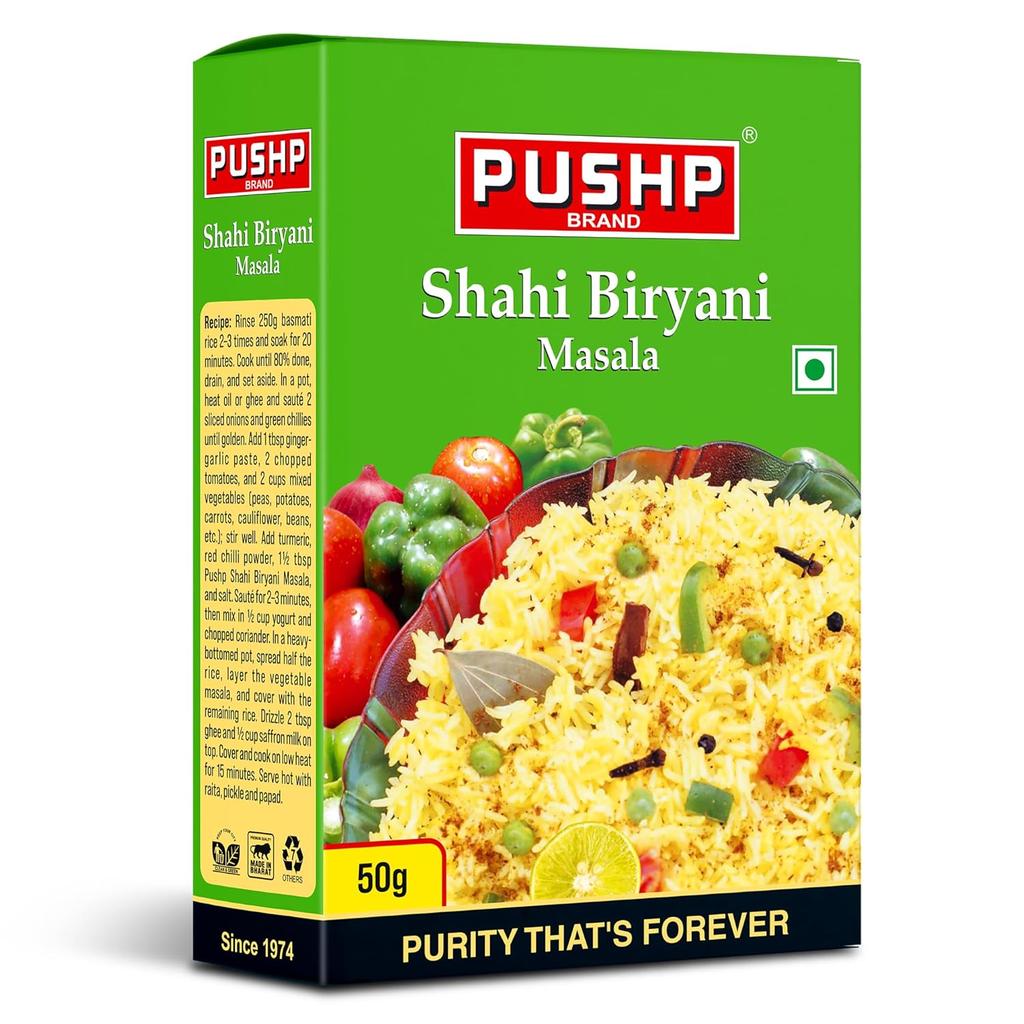 Pushp Brand Biryani Pulav Masala Blend Authentic Aromatic Spice Mix For Delicious Rice Dishes 50G Pack Of 1 Natural Seasoning