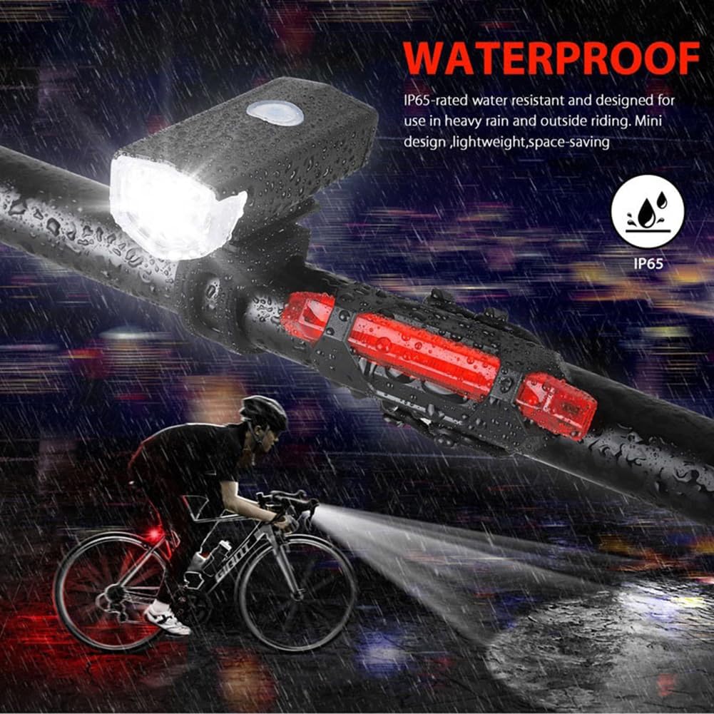 Bike Lights USB Rechargeable Waterproof Bike Headlight Tail Light Set for Men Women Kids Road Mountain Cycling Night Riding