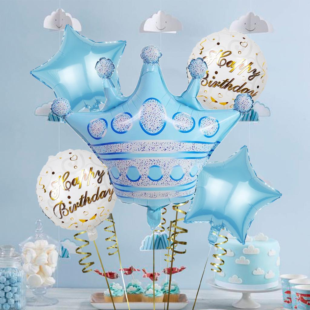 5pcs Crown Theme PE Decorative Balloon Set, Crown Shape Balloon, Happy Birthday Aluminum Foil Balloon Party Supplies