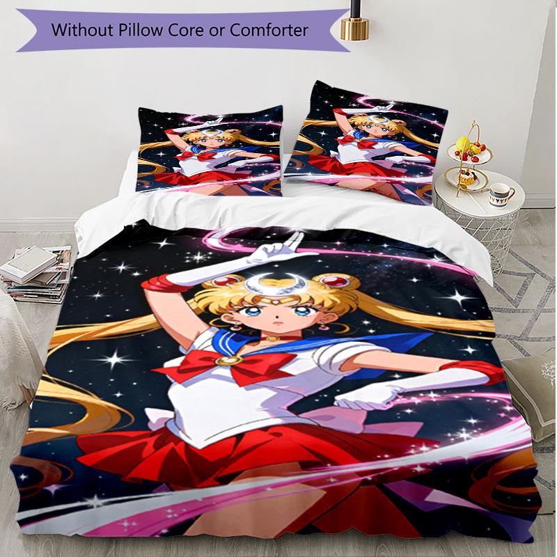 3pcs Duvet Cover Set (1*Duvet Cover + 2*Pillowcase, Without Core), Sailor Moon Print Soft All‑Season Bedding Set, Home Bedroom Decor Gift