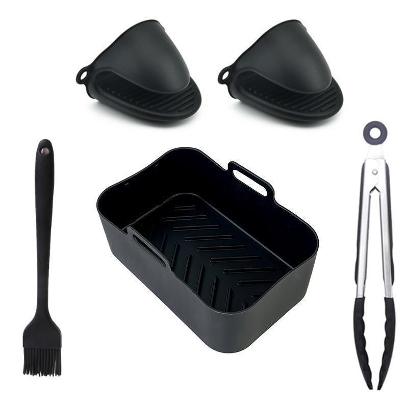 High-Temperature Rectangular Air Fryer Baking Pan & Accessory Set 5-piece Eight-character Box Set чёрный