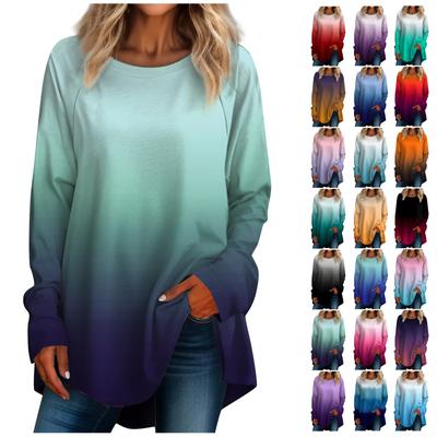 Women's Casual  Plus SizeLong Sleeved Round Neck Gradient Printing T-shirt Top Pullover