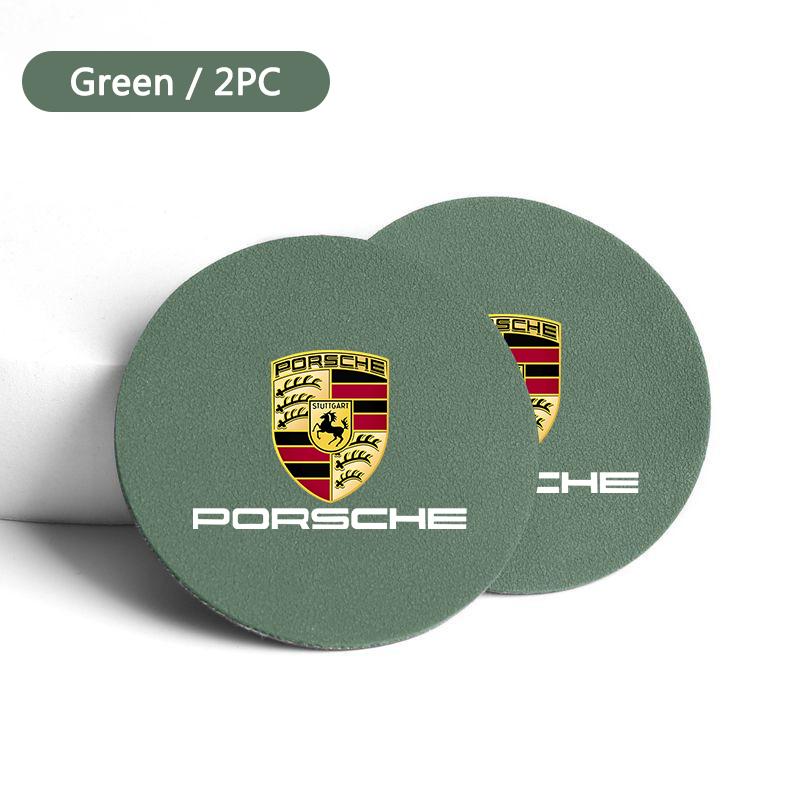 2PC Luxury Car Coaster Water Bottle Cup Holder Mat Anti-slip Pad For Porsche Cayenne Panamera Macan 911 718 918 Taycan Boxster