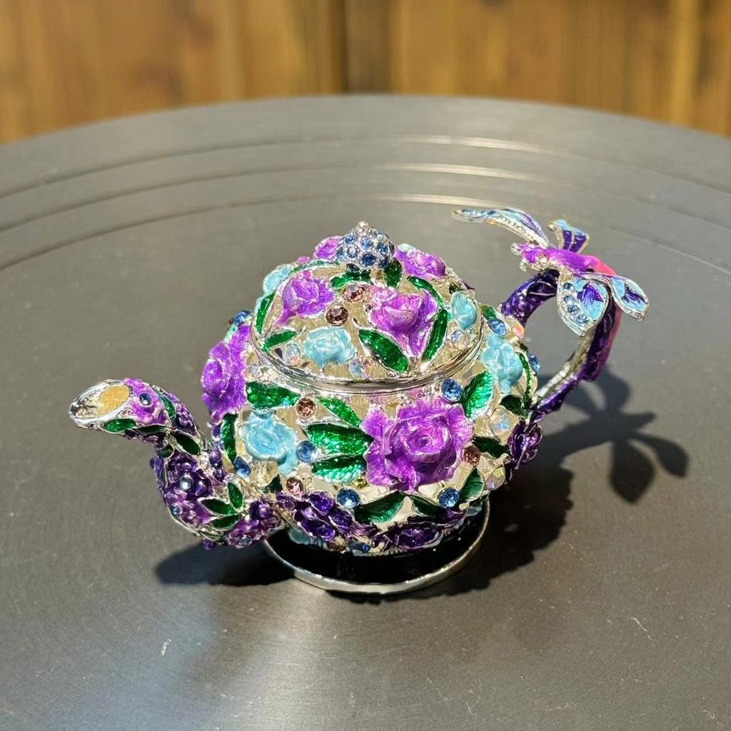 Chińskie Retro Pastoralny Styl Emaliowane Pudełko na Biżuterię Rękodzieło Dekoracja Domu Czajnik Mała Ozdoba Pudełko na Biżuterię