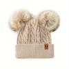 Youngsters' Stretchy Cable-Knit Beanie with Ears & Letter Logo - Lightweight Winter Hat for &, Machine Washable, Mixed Colors, Cold Weather Accessory
