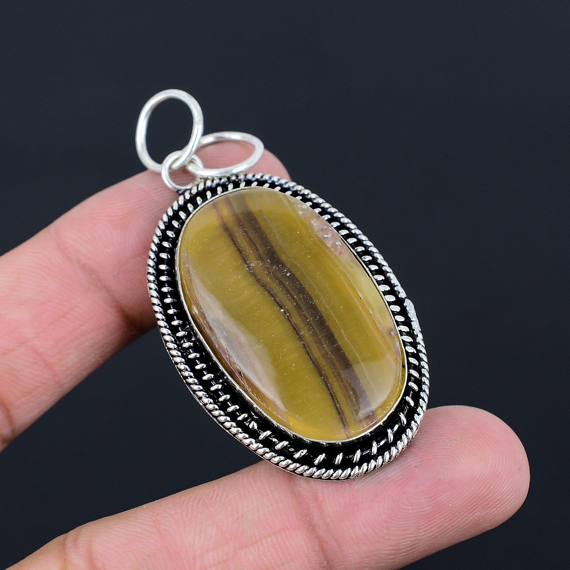 Third Eye Chakra Natural Multi Fluorite Ethnic Boho Pendant 925 Sterling Silver