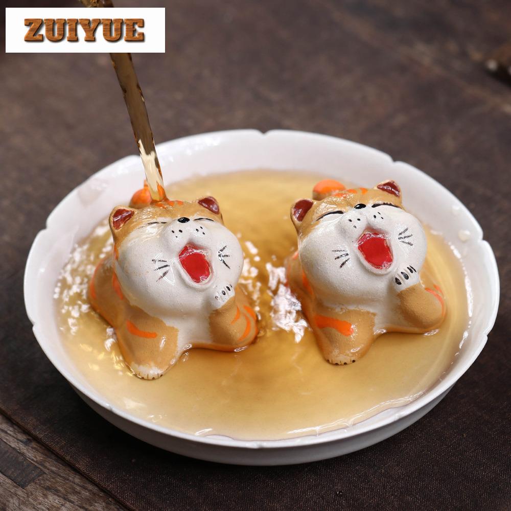 Yixing Zisha Fortune Face Washing Little Cat Tea Pet Handmade Tea Games Tea Figurine Play Toys Tea Statue Ornaments Gift Craft
