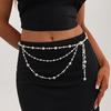 French Style Waist Chain for Women, Multi-Layered Design Faux Pearls Belt Chain with Tassel, Adjustable Fit Body Jewelry for Skirts Shorts