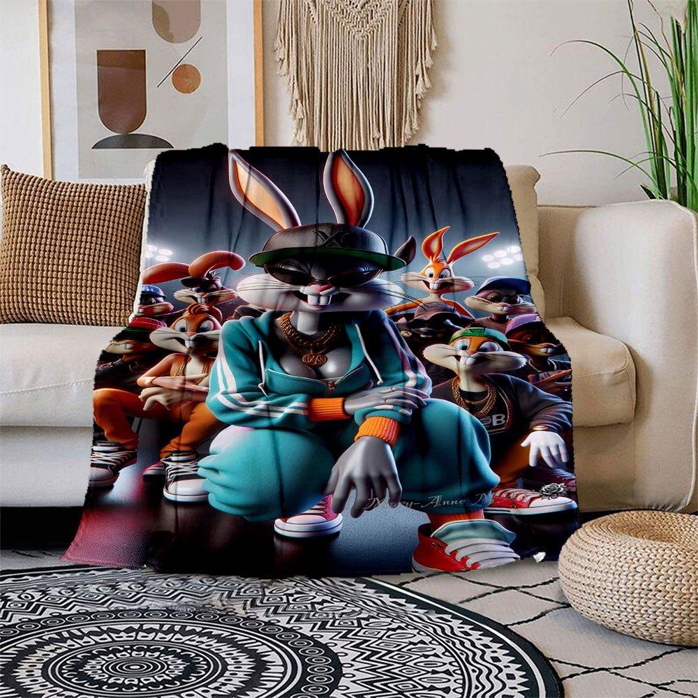 

Streetwear Bugs Bunny Group Art Print Poster Blanket Flannel Throw Blanket for Sofa, Bed, Travel, Camping, Office 100x150cm