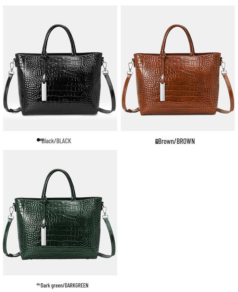Qian Dian Wine Red Crocodile Pattern Leather Tote – Large Capacity Handbag & Crossbody Bag for Weddings & Work