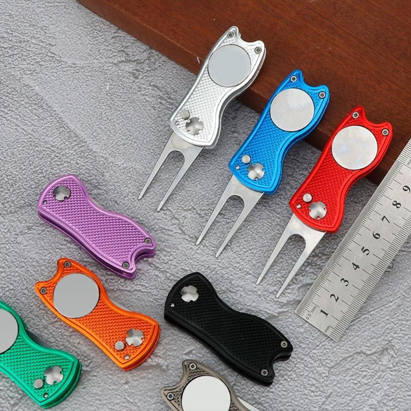 Metal Golfs Divot Tool Pitch Grooves Cleaner Golfs Pitchforks Foldable Putting Green Fork Divot Repair Tool Enduring