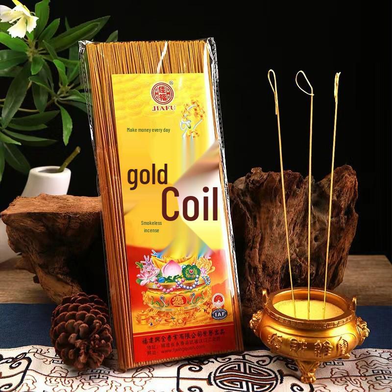 Golden Wealth Attraction Smokeless Bamboo Stick Incense for Home and Buddha Offerings, Available In 33cm, 39cm, and 49cm with Hook Incense Burner.