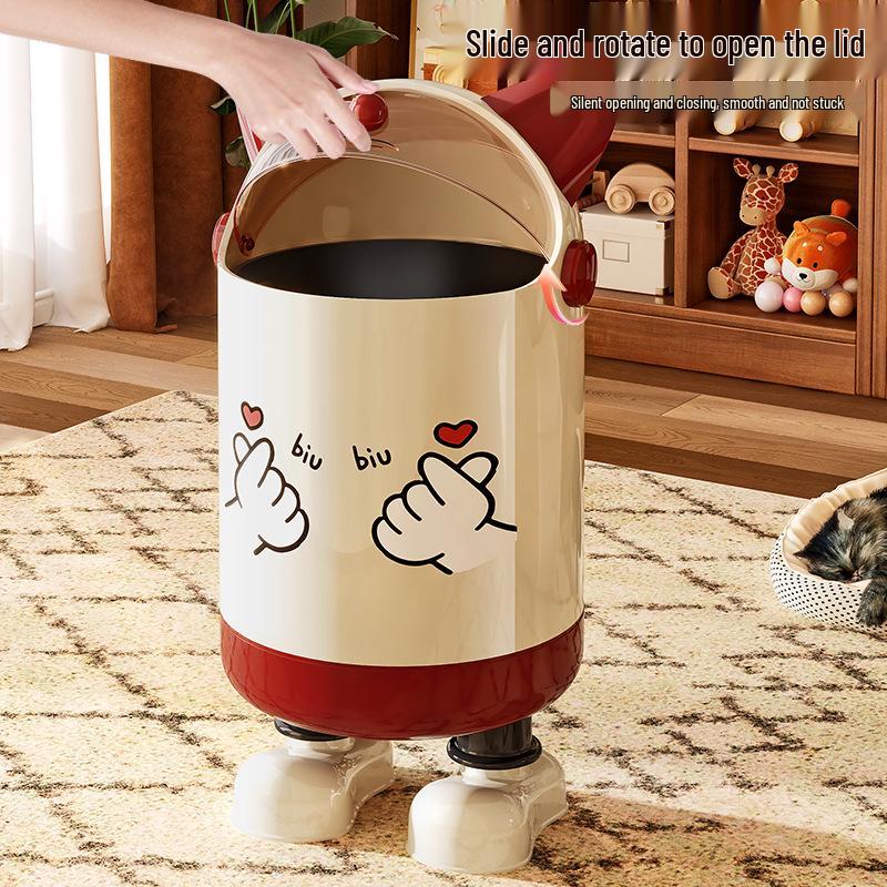 Cartoon Design Trash Can with Lid: Large Capacity Double Barrels, Household Storage Bin for Living Room.