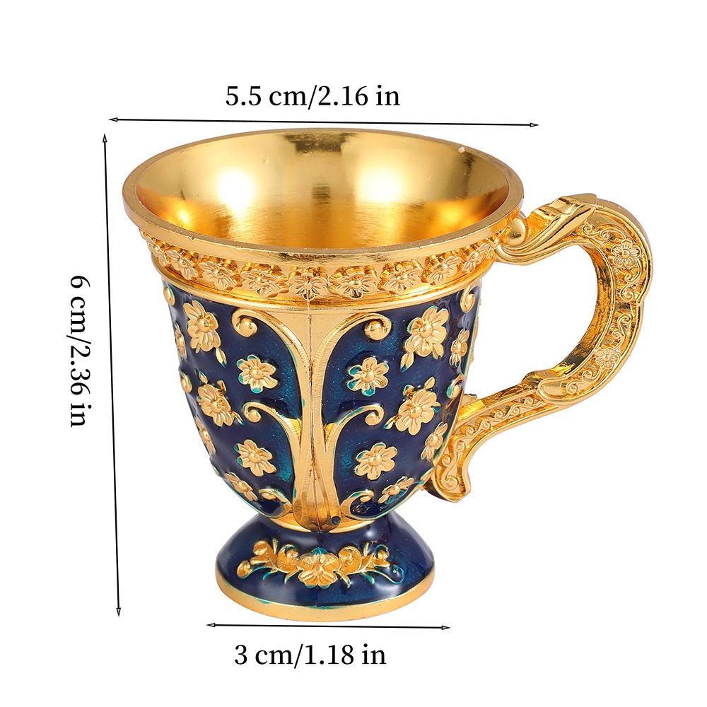 European Light Luxury Handle Cup, Alloy Relief Mini Vodka Glass, Portable Vintage Goblet, Creative Home Table Decoration, 1pcs