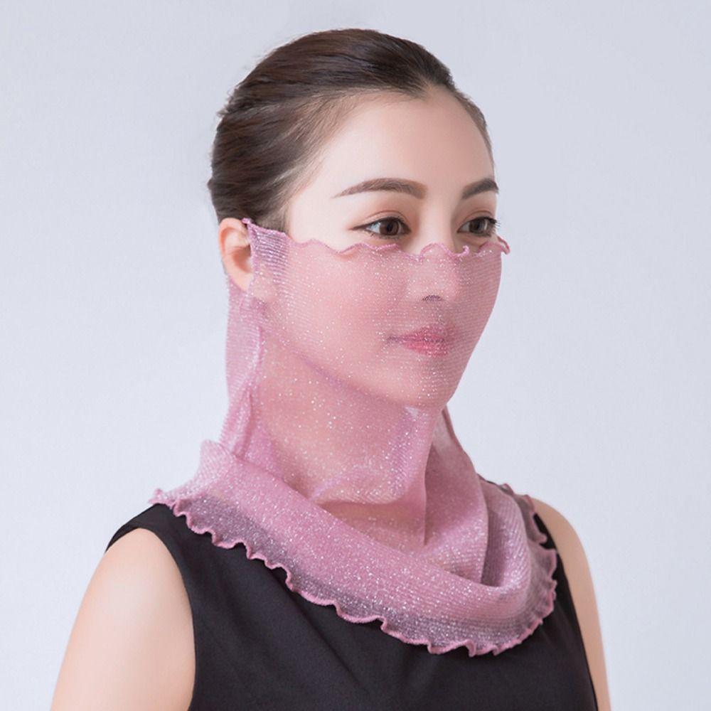Floral Print Sun Protection Face Mask Breathable Fabric Thin Texture Chiffon Silk Bib Quick-Dry UV Protection Hanging Ear Veil