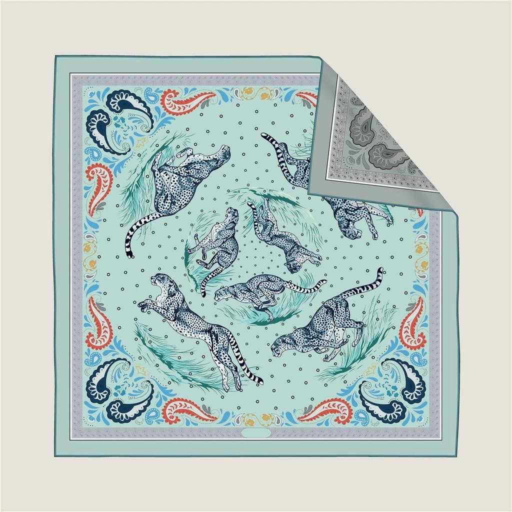 New 90*90cm Double-side Twill Silk Printed Square Scarf Women Two Sides Different Colors Foulard Hijabs