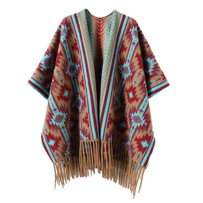 Color Geometric Autumn And Winter Men'S And Women'S Double-Sided Shawls With Imitation Cashmere High-End Warm Fringed Scarves And Capes