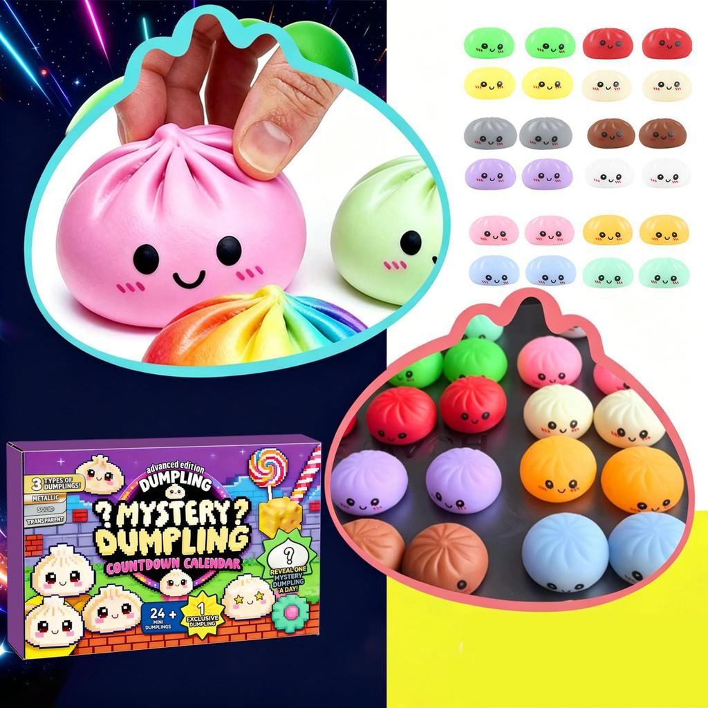 Calendario dell'Avvento Squishy Fidget Mistery Dumpling Squishes Sollievo dallo Stress Scatole a Sorpresa Dumpling Simulazione Pressione Cibo Squishy