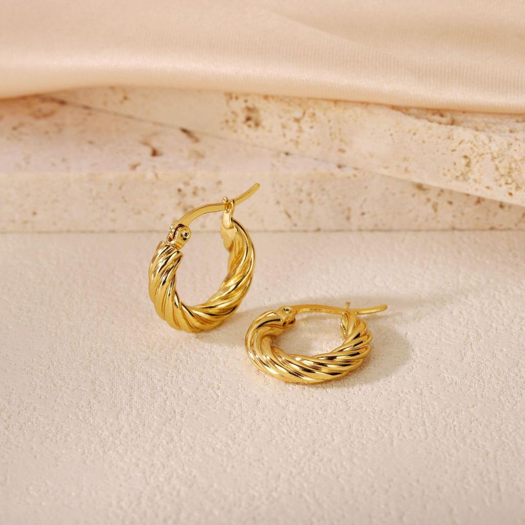 2025 Bestseller Twisted Pattern Hoop Earrings, Titanium Steel, European & American Style, Versatile Design.