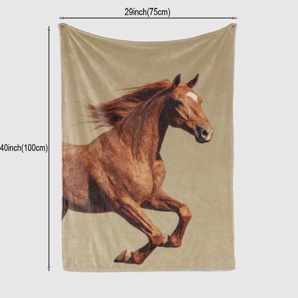 1pc Contemporary Horse Print Flannel Fleece Blanket, 100% Polyester, All Seasons, Tear Resistant, Digital Print, Animal Theme, K