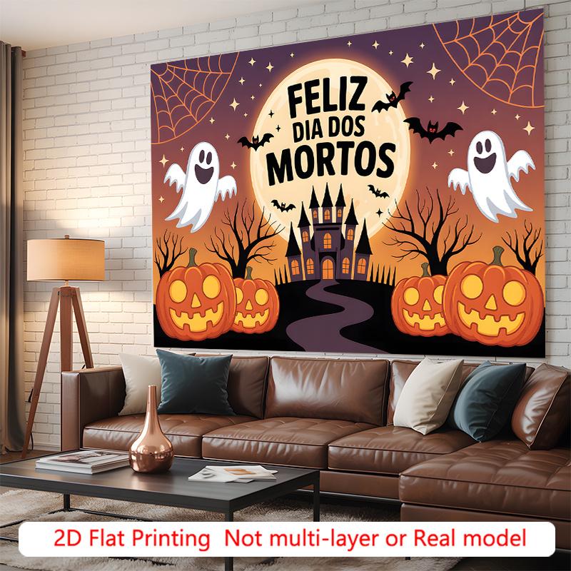 Party Backdrop Halloween Castle Flat Spooky Pumpkins Ghosts Bats Backgrounds Hanging Photo Booth Background Party Decor