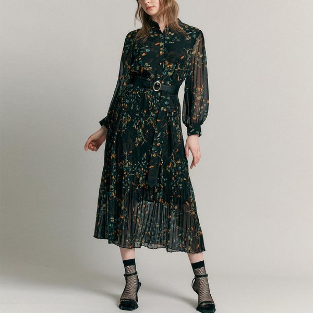 

Maxza Flower Bandneck Pleats Chiffon Long Dress Belt Included Zc05qp001on blacks/FREE