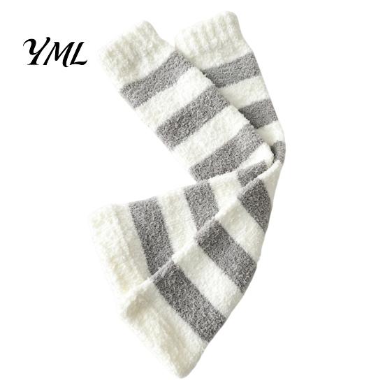 Elastic Thermal Leggings for Home Coral Fleece Leg Warmers Women, Thickened Winter Knee High Indoor Cold Weather Socks, Striped/Solid Color,