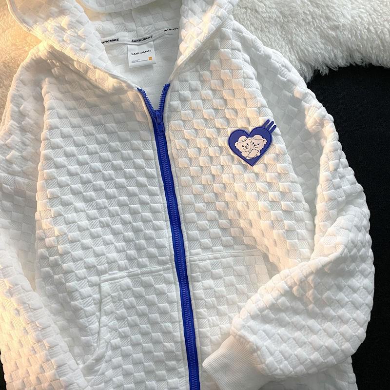 Новый женский белый свитер с вафельной тканью и капюшоном в корейском стиле для осени и зимы свободная куртка с длинными рукавами для студентов L белый 1569₽