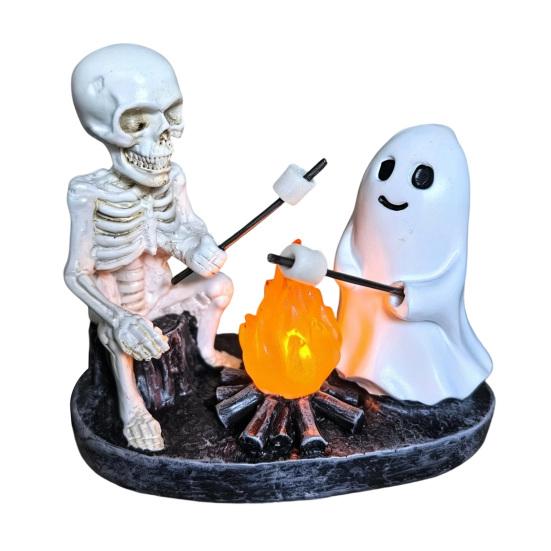 Spooky Home Ornament Skeleton And Ghost Bonfire Night Lamp, Halloween Campfire Flickering Table Horror Fan Collectible Cute Roasting Marshmallow