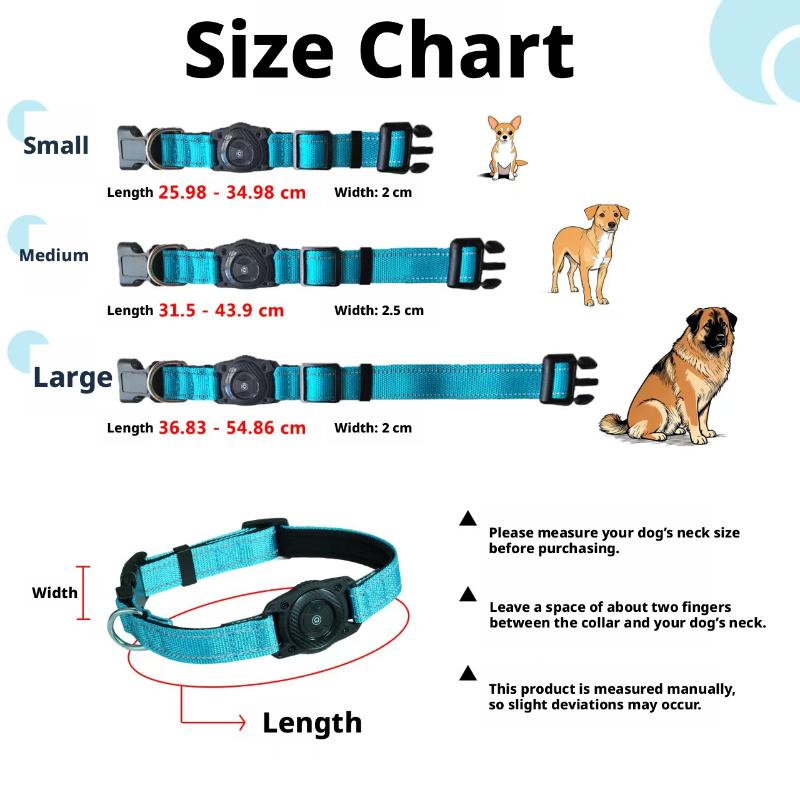 Dog Cat Pet Collar GPS Tracker Apple Find My Certified IP68 Waterproof Anti Lost Reflective Adjustable S M L