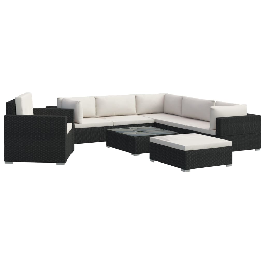 8 Piece Garden Lounge Set with Cushions Poly Rattan Black