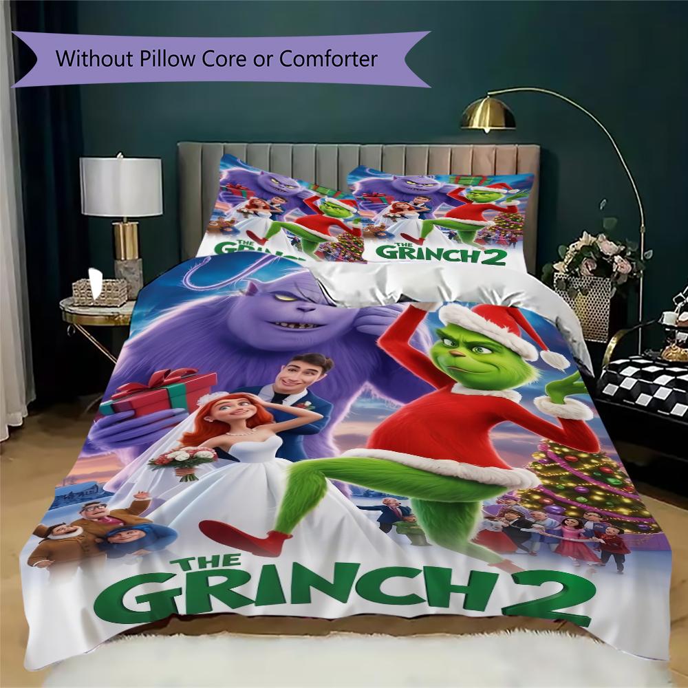 Merry Grinchmas Holiday Joy Threepiece Set Without Core 1 Duvet Cover 2 Pillowcase Without Core Duvet Cover And Pillowcase