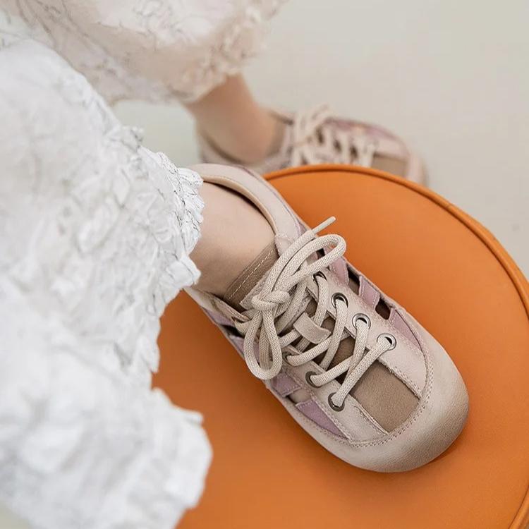 Johnature College Style Hollow-out Sandals Genuine Leather Round Toe Comfortable And Breathable Women's Shoes