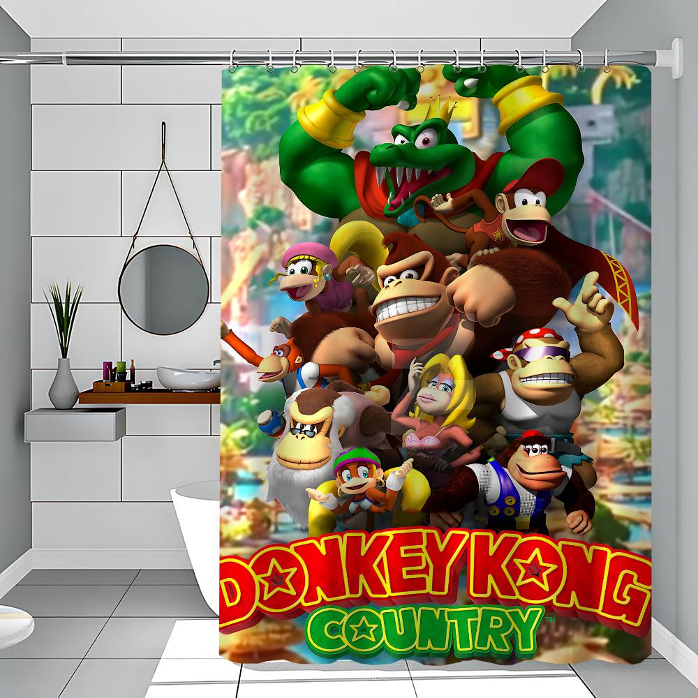 D-Donkey Kong Pattern Bathing Curtain Bathroom Shower Curtain Waterproof With 12 Hooks Home Deco