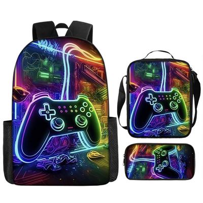 Neon Light Gamepad Peripheral Primary And Secondary School Students Schoolbag Children'S Backpack Large Capacity Backpack Satchel Pencil Case