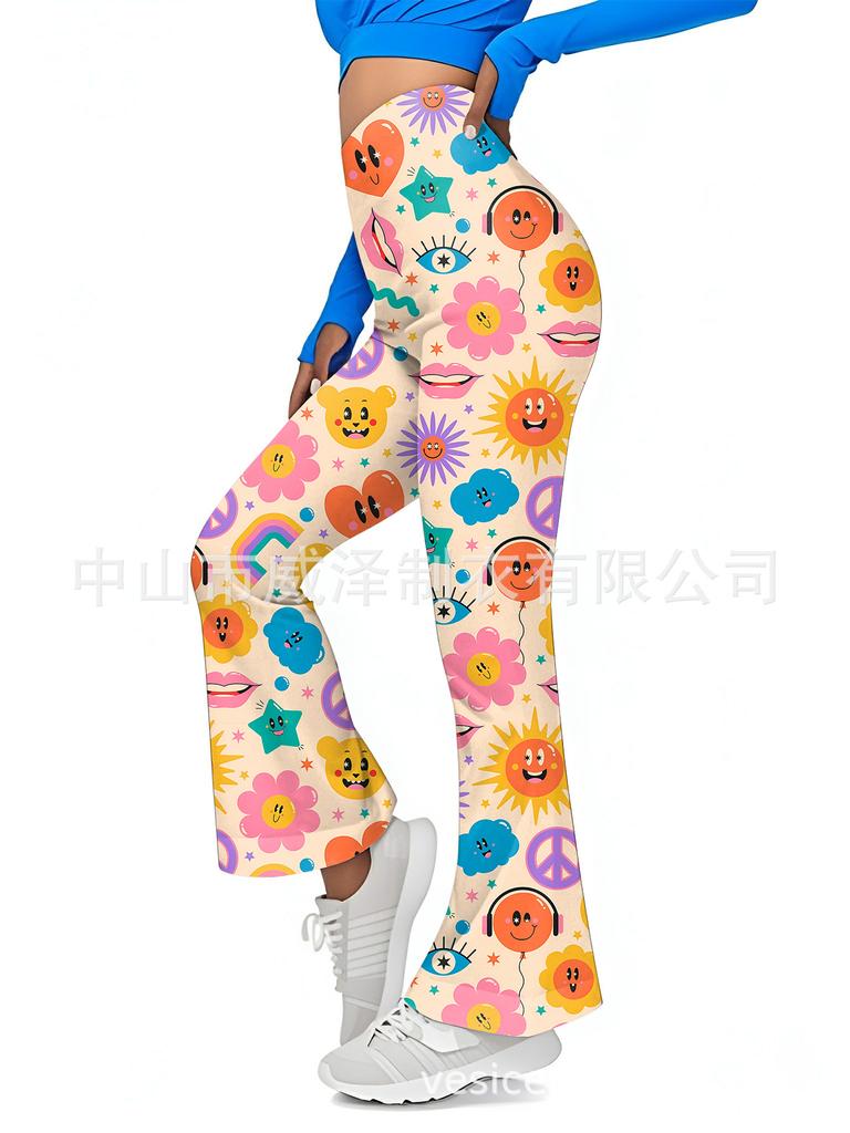 European and American Women's Floral Sexy High-waisted Slim-fitting Sports Flared Pants Women's Slim-fitting Trousers Casual Wholesale