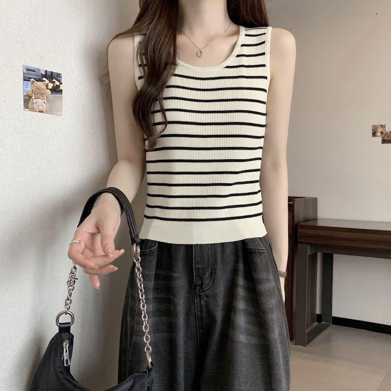 Plus-Size Striped Sleeveless Camisole for Women - Spring/Summer S (80-95 jin) абрикосовый