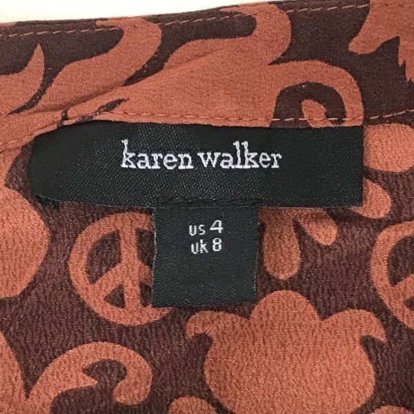 KAREN WALKER / 100% Silk Short Sleeve Dress [Women’s 8 / M / Orange × Brown Pattern / Skull Design](USED)