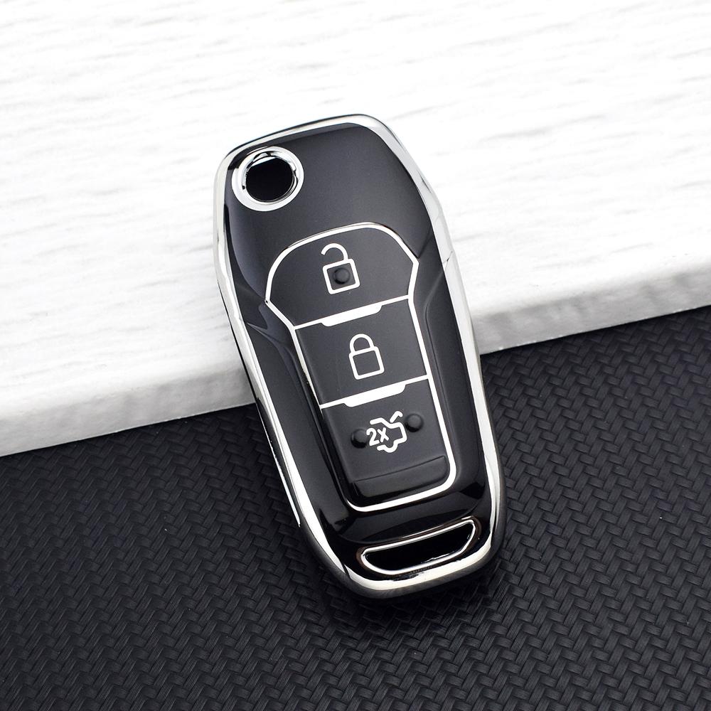 

TPU Car Key Fob Case Cover for Ford F-150 F-250 F-350 Ranger Explorer Fiesta KA Mondeo New Silvery Smart Key Protector Key Chain