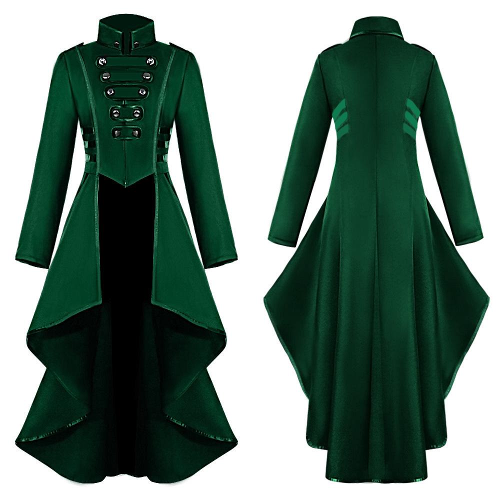 Gothic Military Jacket Tailcoat Women Steampunk Tuxedo Uniform Vintage High Low Hem Trench Swallow Tailcoat Fishtail For Adult