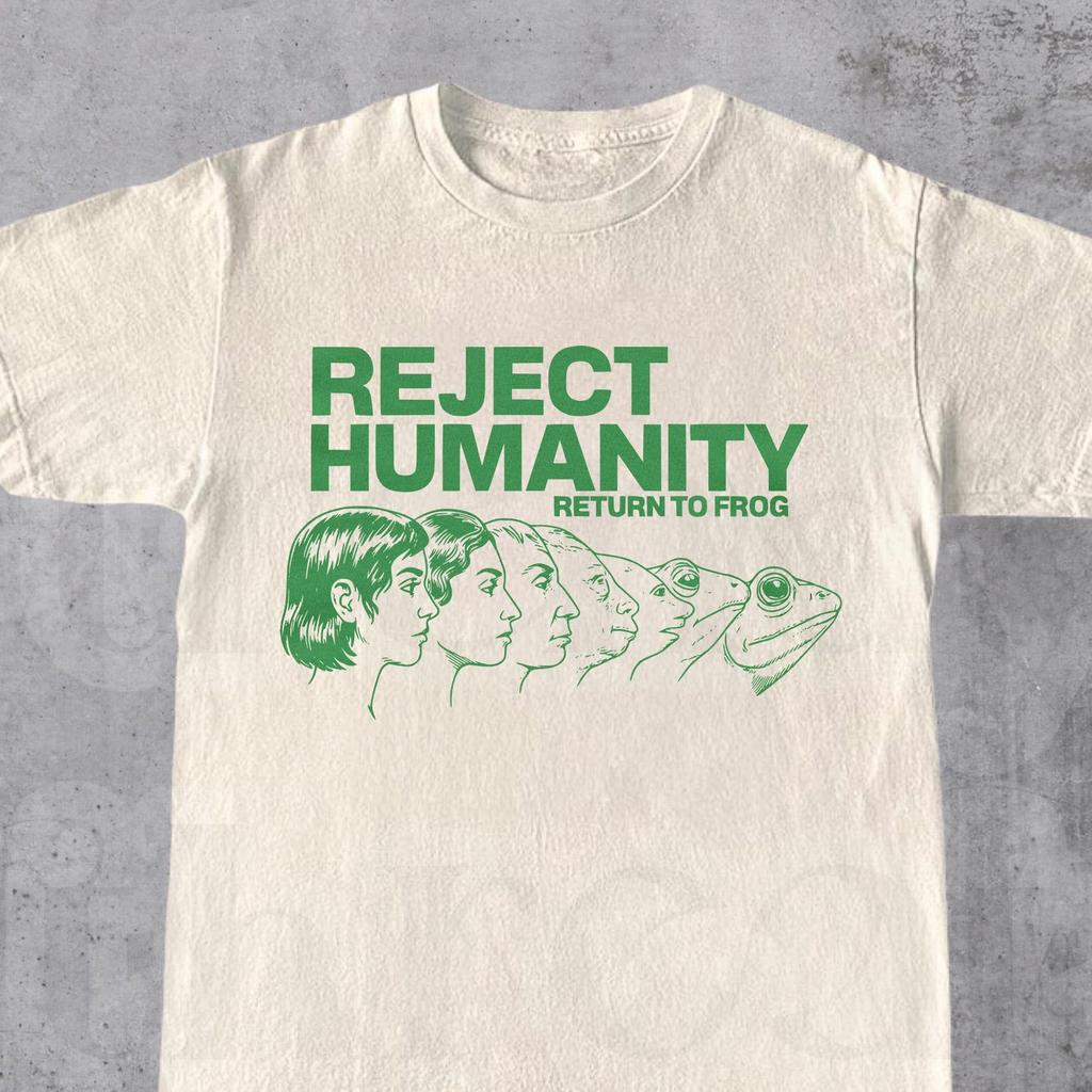 Lehne Menschlichkeit Ab Kehr Zum Frosch Zurück Shirt, Lustiges Frosch Meme Tee, Weirdcore Meme T-Shirt, Geschenk für Froschliebhaber, Unisex Grafik-T-Shirt