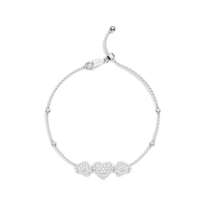 APM Monaco Love adjustable pavé heart sterling silver bracelet women s silver AB5699OX