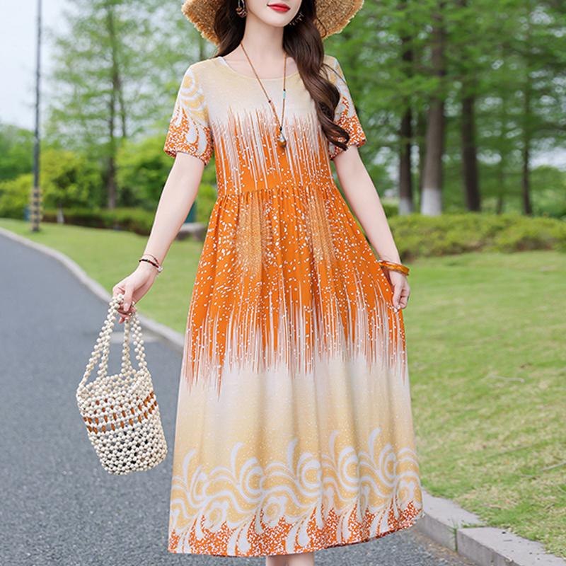 Casual Women's Dress Summer Vintage Clothes Loose Short Sleeve Plus Size Elegant Long Dresses