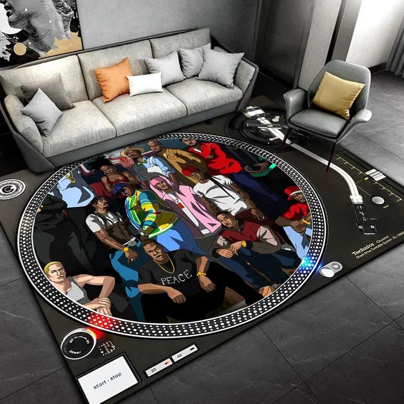 Living Room, Bedroom, Office,Black Carpet, Retro Disc Player Vinyl Records Pattern Carpet, Stain-resistant Carpet, Fast Delivery