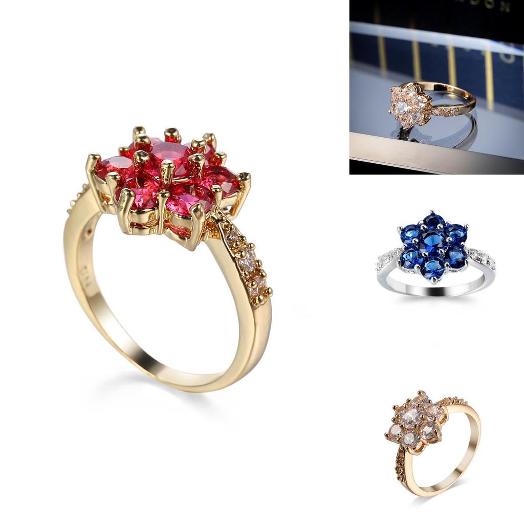 Retro Floral Style Copper Ring With Colorful Zirconia And Artistic Design For Women